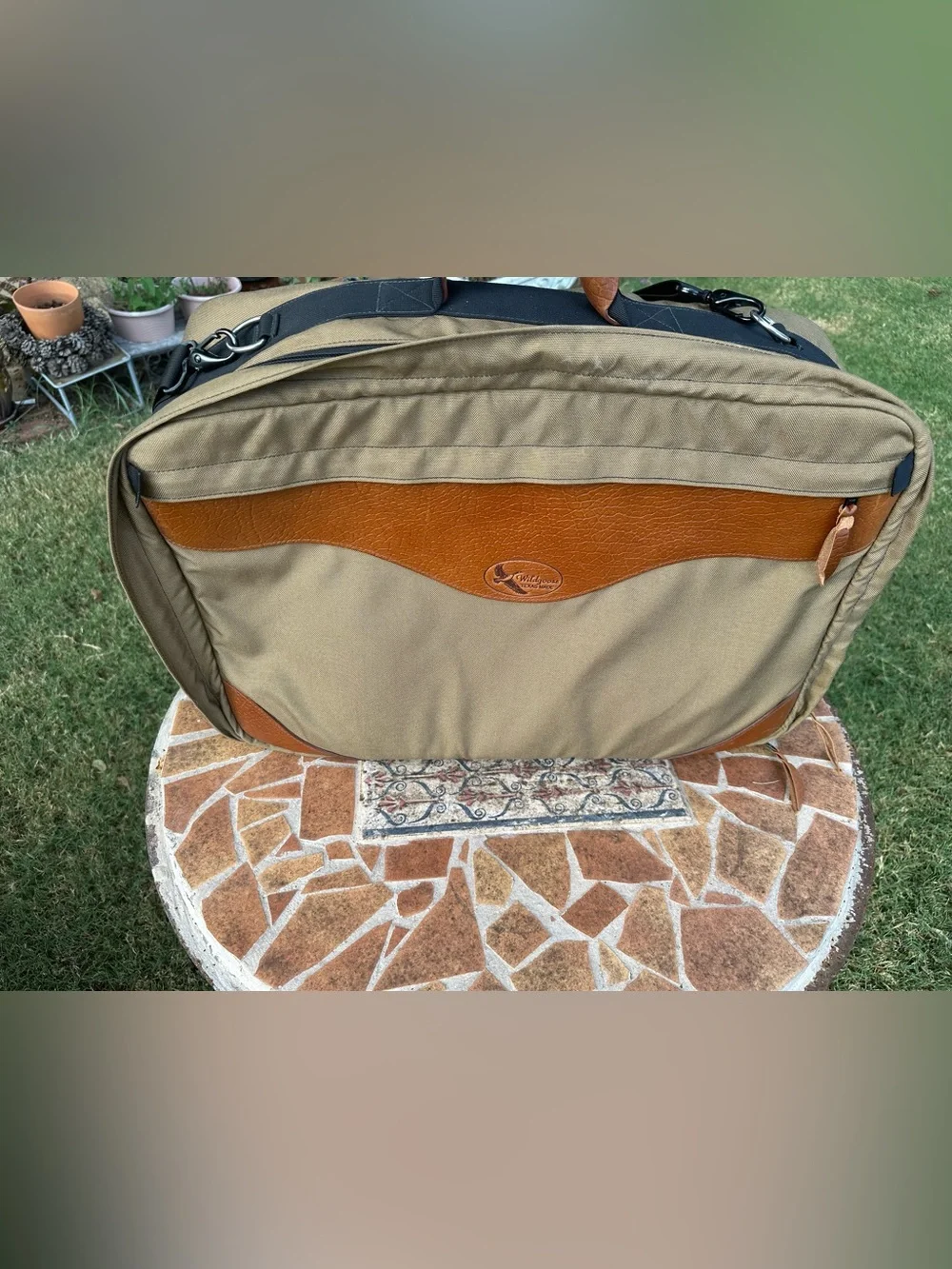 Wildgoose Texas Made Canvas & Leather Garment Travel Bag Luggage Tan Brown